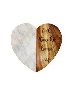 Wood & Marble Heart Serving, Charcuterie, Cutting Board, Trivet 12" Christian